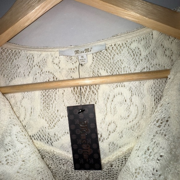 NWT Miss Me Lace Zip Hoodie Cream Ivory Sweater Sheer Knit Hooded Jacket M Boho - Picture 3 of 7